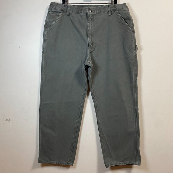 Carhartt Men's Gray Work Pants Size 42x32 Heavy Duty Cotton Canvas Relaxed Fit - Picture 1 of 9
